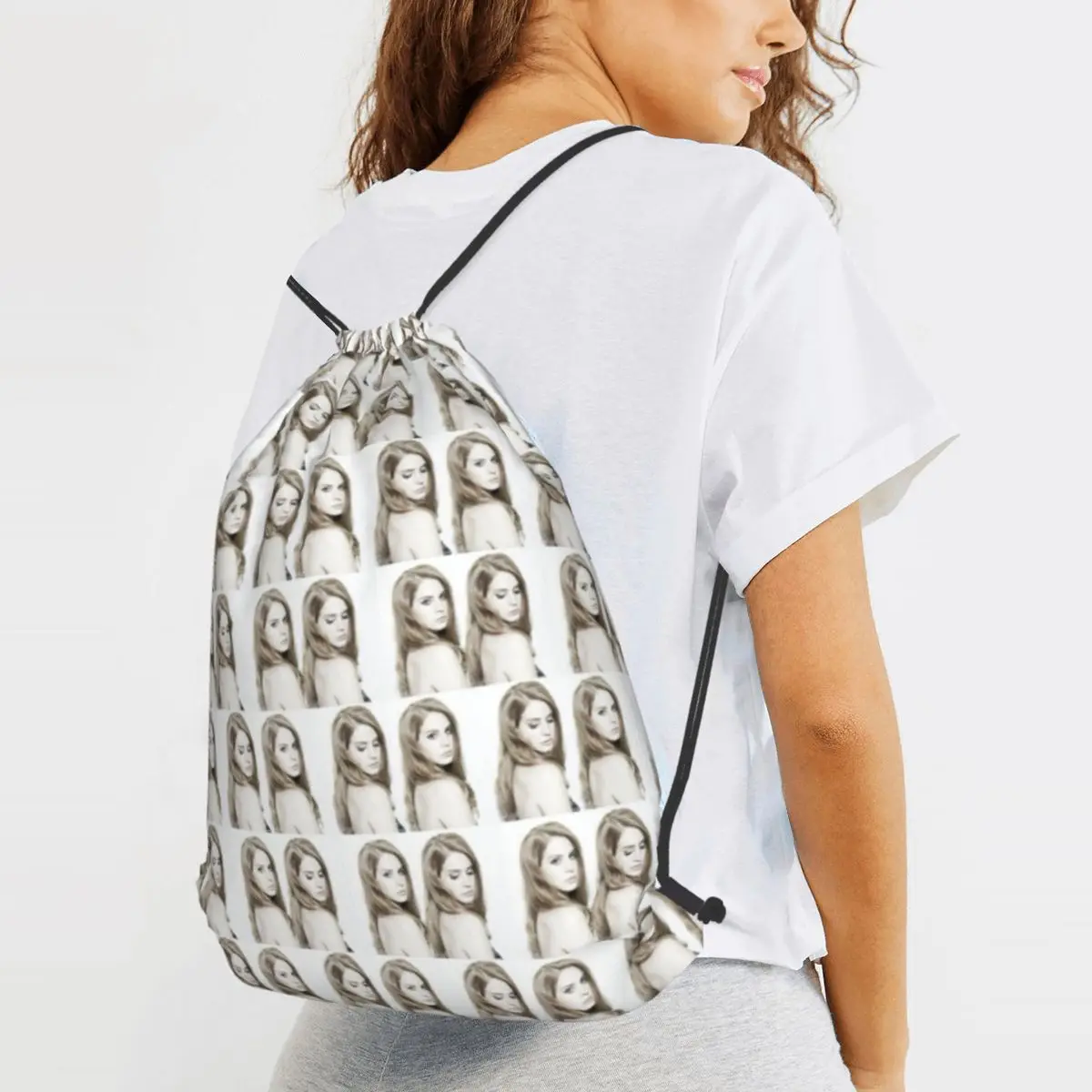 Lana Del Rey Collage Backpacks Fashion Drawstring Bags Sports Bag Book Bags for Travel Students