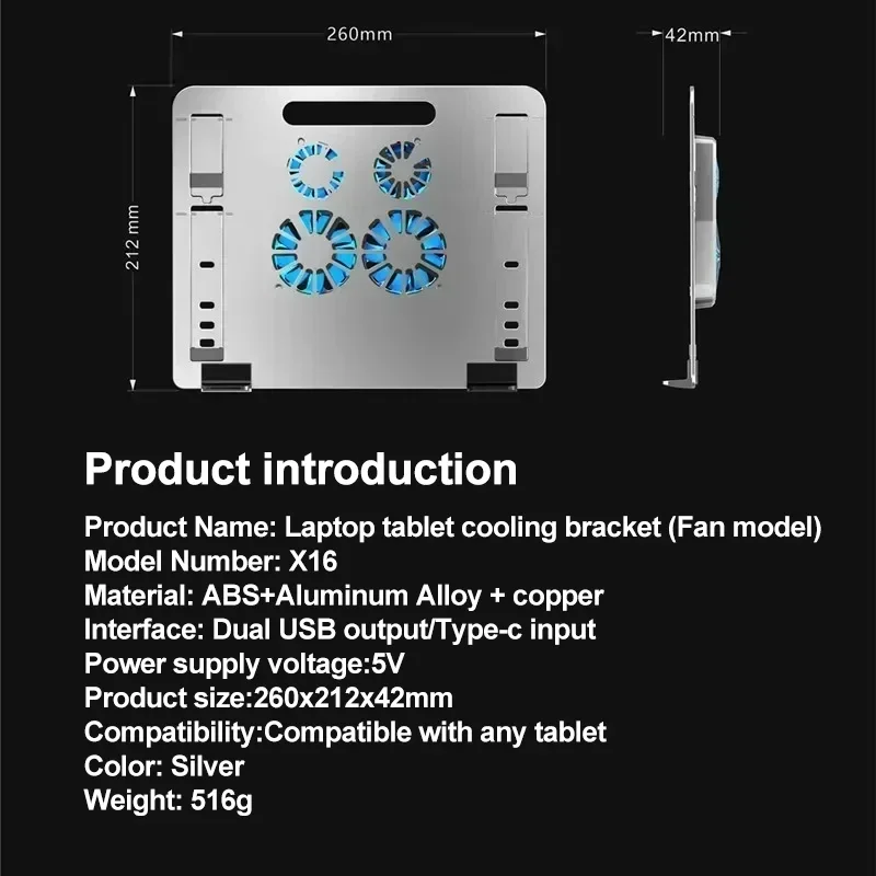 Imagem -05 - Liga de Alumínio Multifuncional Suporte Ajustável Radiador Dobrável Suporte Telescópico com Ventiladores de Refrigeração para Ipad Universal X16