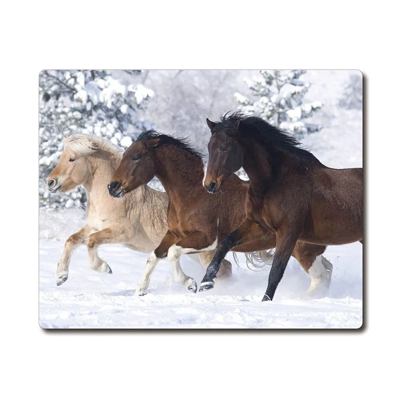 Wild Horses Galloping in the Snow Land Printed Anti-slip Rubber Pad Office Cup Coaster Party Favor Gifts 220x180x3mm