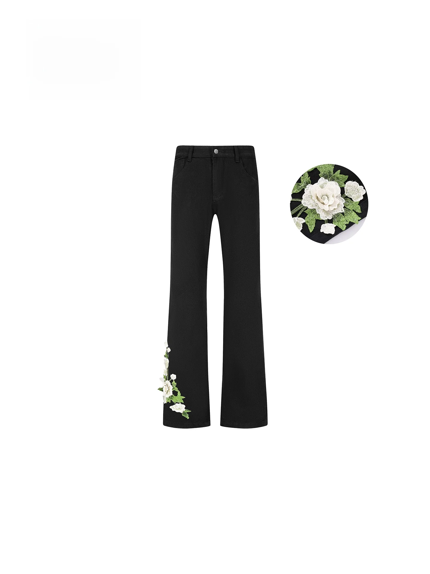 

SNOW American Style Loose Floral Embroidery Jeans Men's Spring Summer Bell Bottom Couples High-End Feeling Denim Jeans