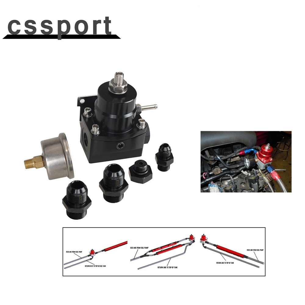 Adjustable Fuel Pressure Regulator with Silver Oil Gauge With AN8/10 Feed Fitting & AN6 Return Line Fitting & AN8/10 End Cap