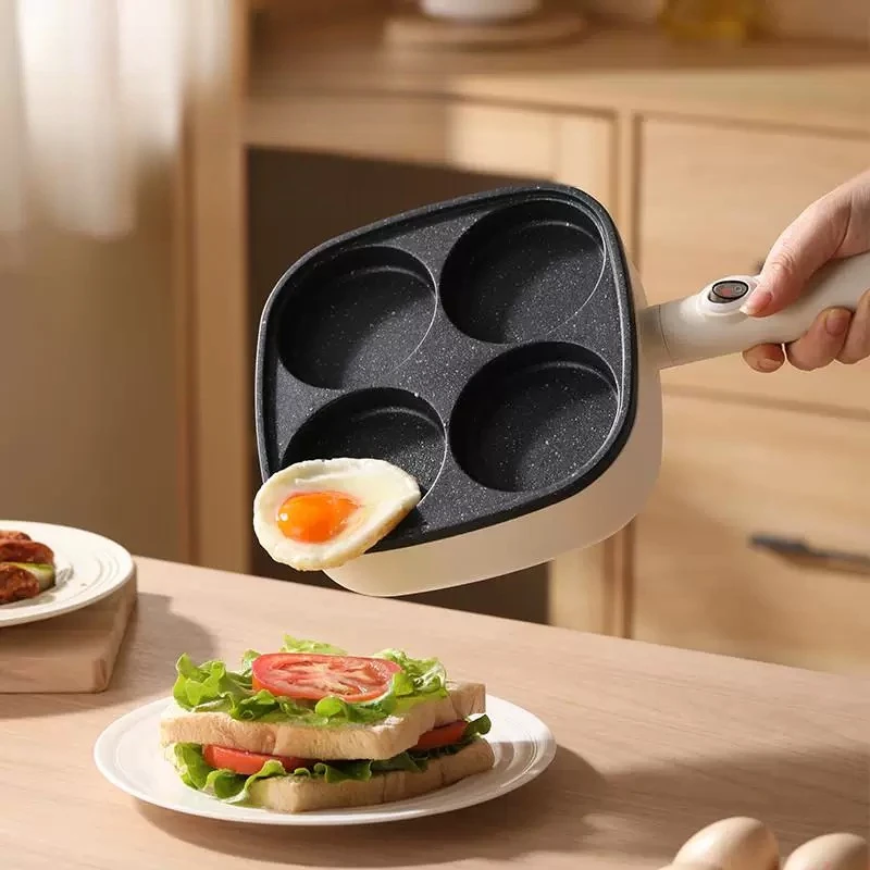 Egg burger pan fried non-stick flat bottom machine breakfast frying pan four holes fried egg three-in-one