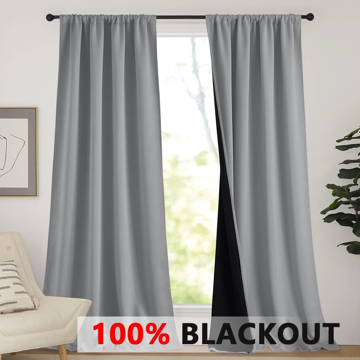 1/2PCS Soild Blackout Curains With Rod Pockets,Total Privacy Drapes For Bedrooms