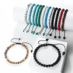 Adjustable 6mm Natural Stone Bracelet Healing Energy Black Lava Malachite Cat Eye Stone Wooden Beads Bangle Men Women Jewelry