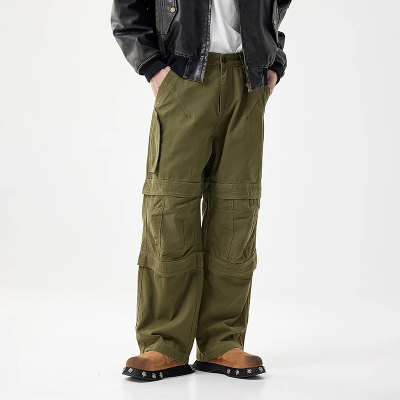 High-end American tide black wide-legged pants work pants men's loose straight trend gang handsome men's jeans Streetwear