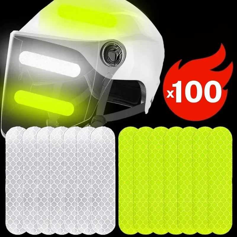 100-10 Uds. Pegatinas de advertencia de seguridad para casco, calcomanías/pegatinas reflectantes de seguridad para motocicleta, bicicleta, snowboard, cascos de carreras