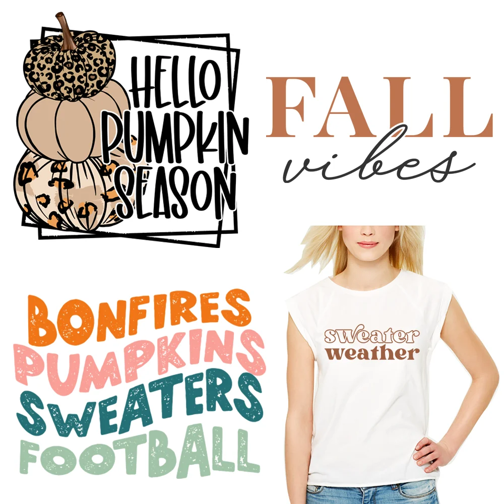 High Quality Fall Season Pumpkin Thanks Giving Day DTF Heat Transfer Sticker Printing DIY Iron On Decals For Hoodies Shirts
