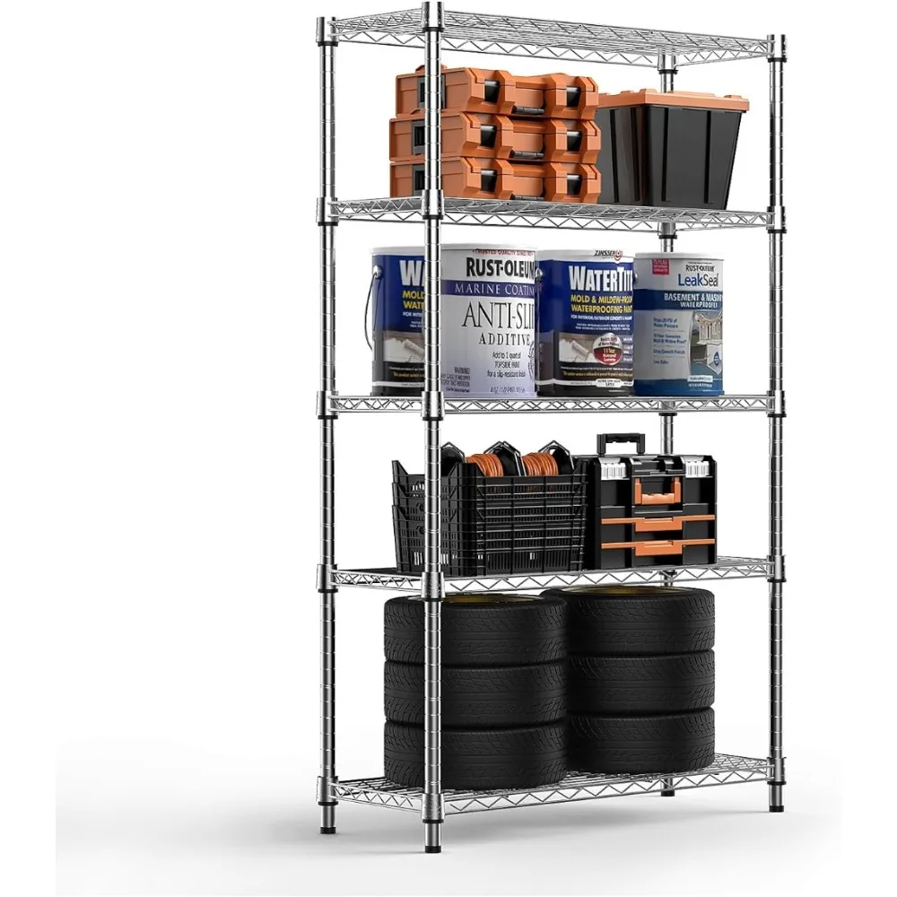 MZG-Steel Storage Shelving Unit, Utility Organizer, Wire Rack para casa, cozinha, escritório, 5-Tier