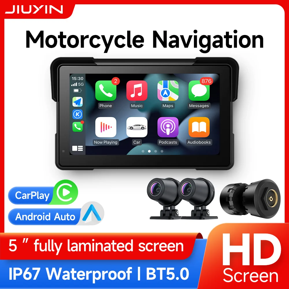 5 بوصة دراجة نارية لاسلكية أبل Carplay أندرويد السيارات المحمولة الملاحة نظام تحديد المواقع شاشة Ipx7 مقاوم للماء عرض بلوتوث Jiuyin