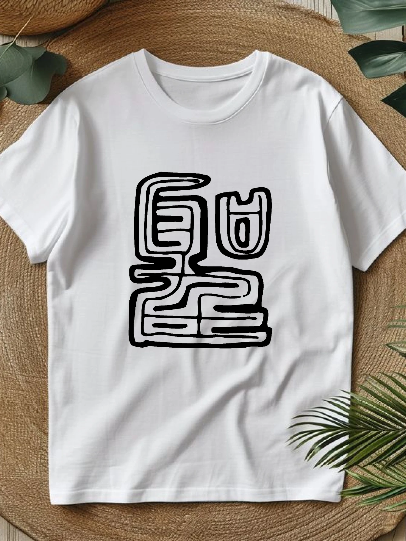 

Women's T-shirts Chinese style Vintage Printed t shirt Harajuku Casual 100% cotton Abstract Black Line Art printed tee Crewne