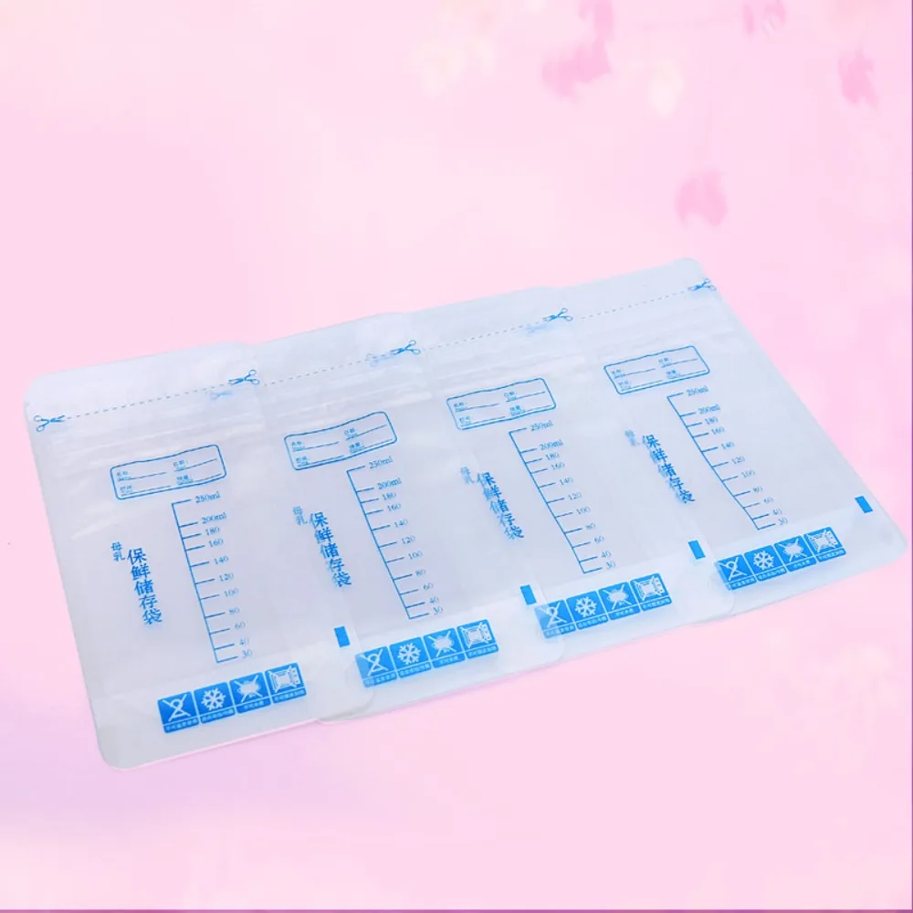 30 Pcs LDPE+PET Breast Milk Storage Bag 250ML Markeable Milk Storage Bag Transparent Refrigeratable Breast Milk Bag