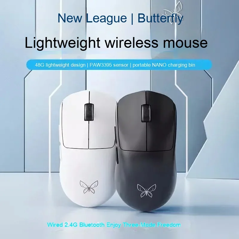 

Xinmeng Butterfly Wireless Game Mouse 2.4g Bluetooth wired the third mock examination E-sports PAW3395 dual battery lightweight