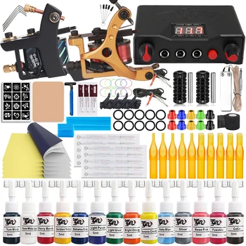 Anfänger Komplettes Tattoo Kit Maschinengewehr Set mit Mini Netzteil Griffe Body Art Tools Set Permanent Make-up Tattoo Set
