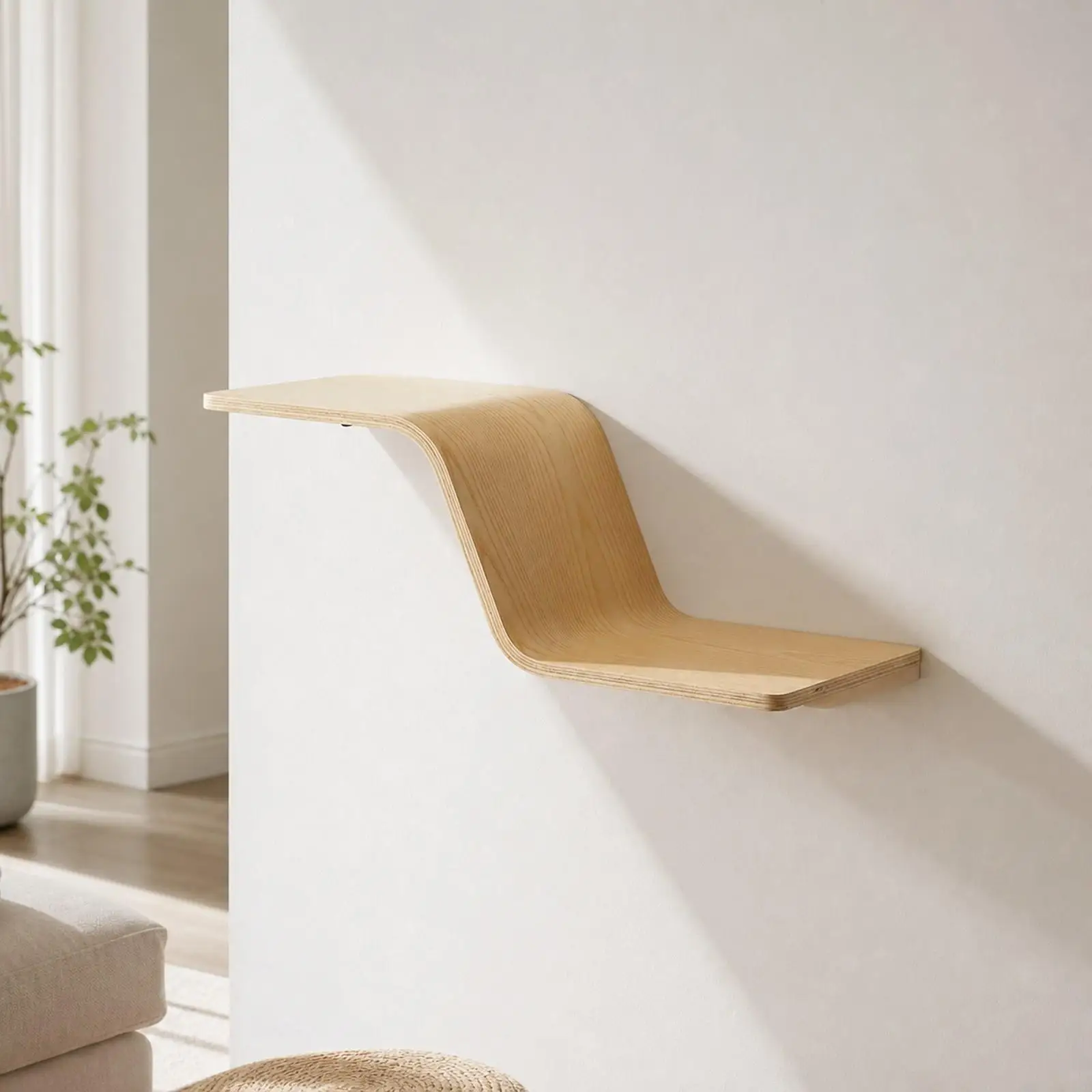 Wall-Mounted Z-Shaped Cat Shelf Smooth Curved Wood, Cat Climbing perch, for Living Room