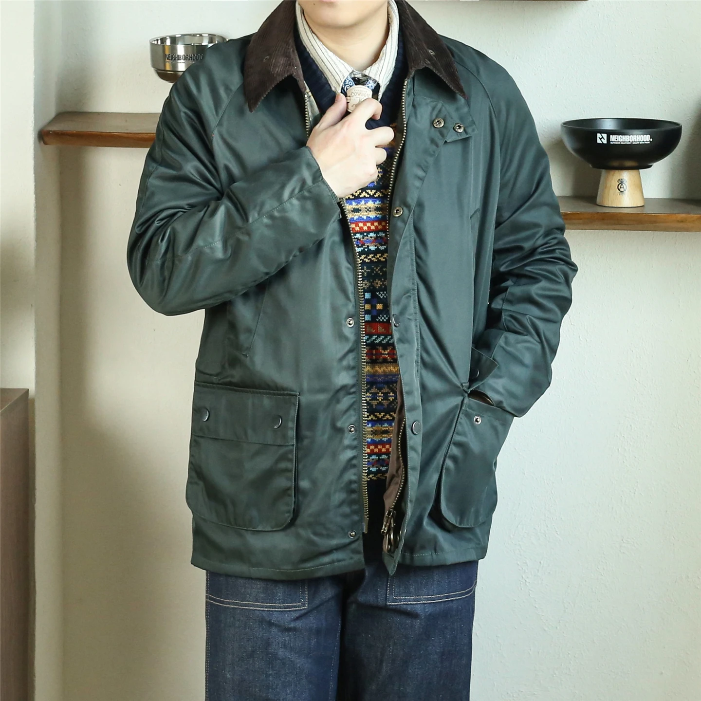 

Retro American Sle Men's Waterproof Hunting Jaet Mid-Length Waist-Cinching Coat Briti Sle Windbreaker Autumn Winter