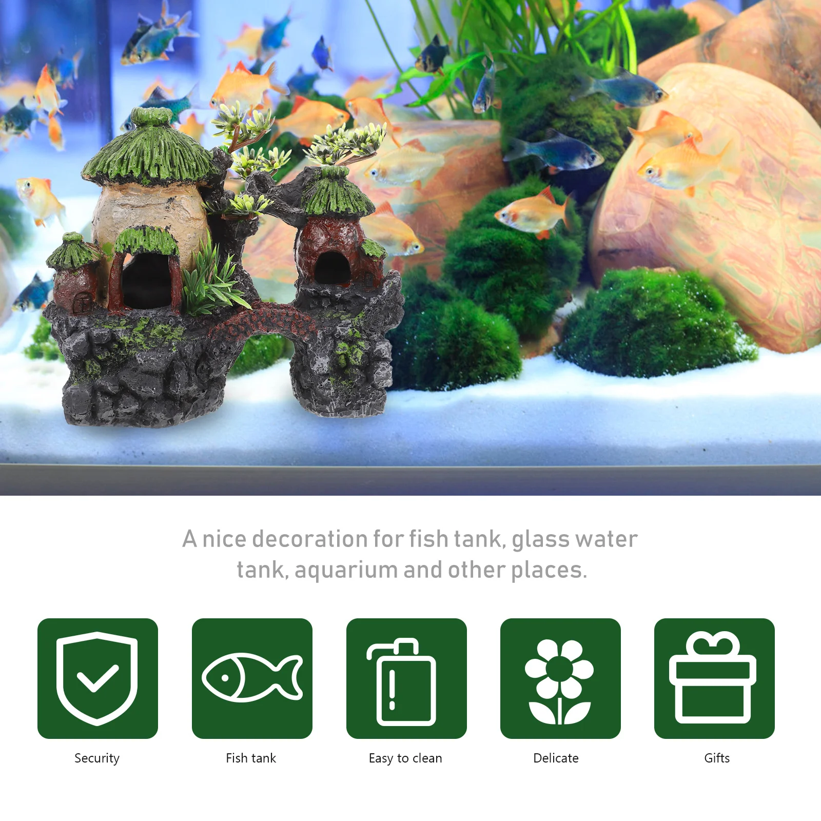 

Resin Decor Delicate Aquarium Ornament Lifelike Country Design Fish Tank Accessory Resin Aquarium Cottage