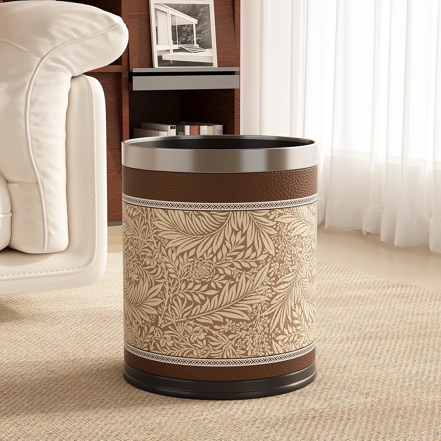 

Large Capaci American Sle Simple Design Bin 2025 New Home Bedroom Living Room Tra Can High Aesthetic Value Leather PP M...