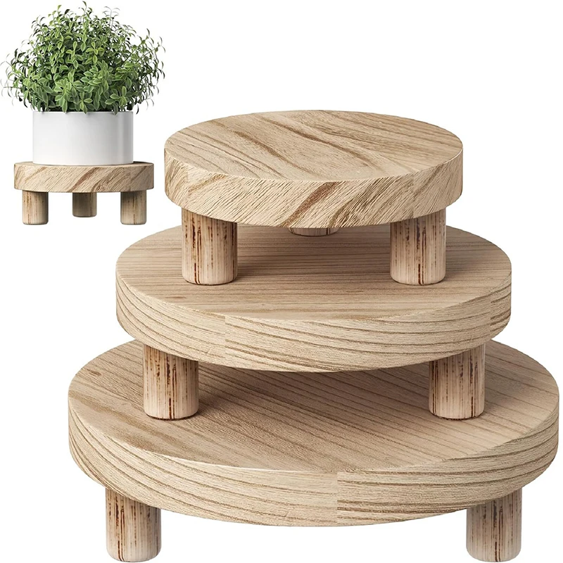 1/3 Pcs Wood Plant Stand Indoor Outdoor Round Wood Plastic Riser 6/8/10