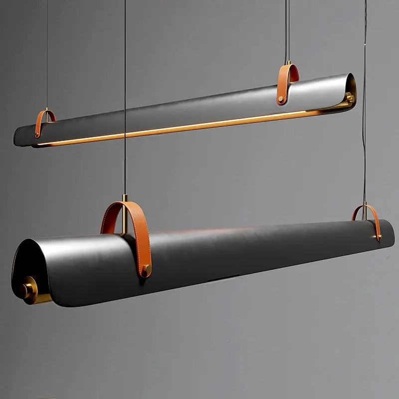 

Minimalist Restaurant Lighting New Luxury Black LED Pendant Light Island Counter Bar Counter Office Front Desk Long Strip Lamp