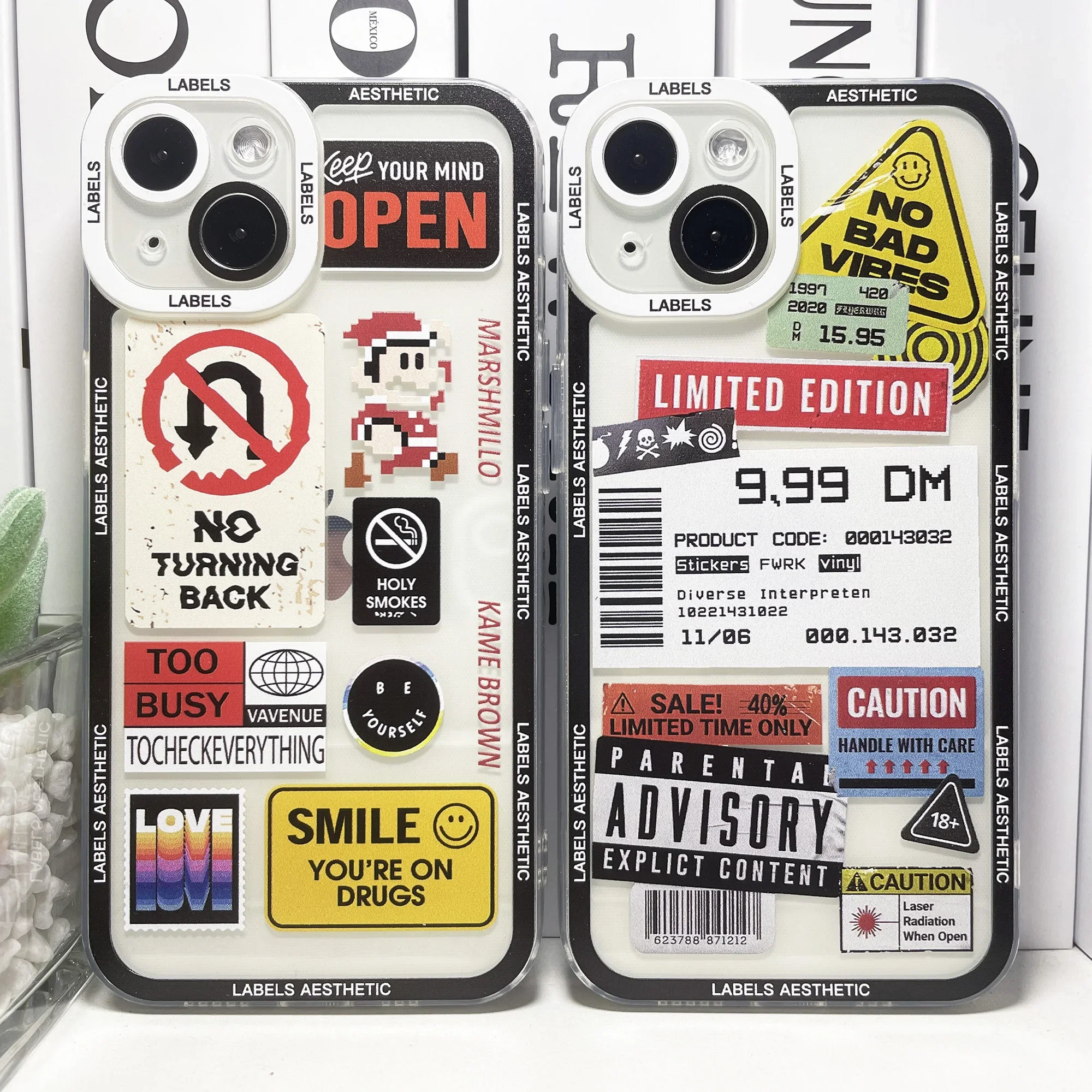 Mix Labels Aesthetic Stickers Collage Phone Case For iPhone 15 14 13 12 11 Pro Max Mini XS X XR SE 7 8 Plus Clear Soft Cover