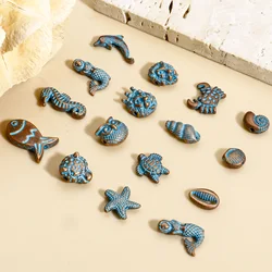 30 PCs  Ocean Jewelry Spacer Beads Antique Copper Blue Star Fish Mermaid Patina Zinc Based Alloy For DIY Charm Jewelry Making