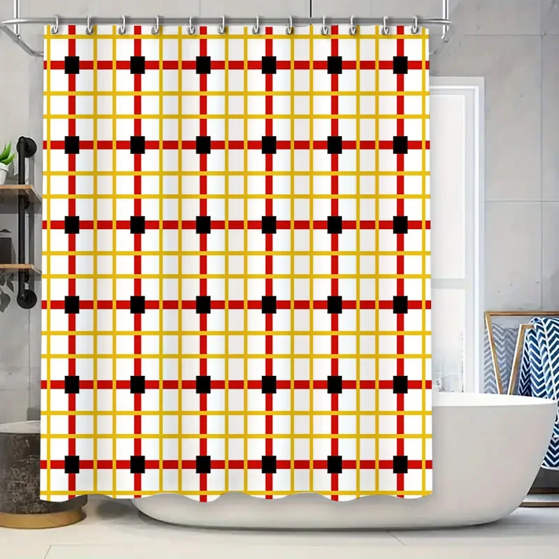 

Red Blue Plaid Waterproof Shower Curtain Fabric Bath Rug Decorative Customizable Window Washing Cloths