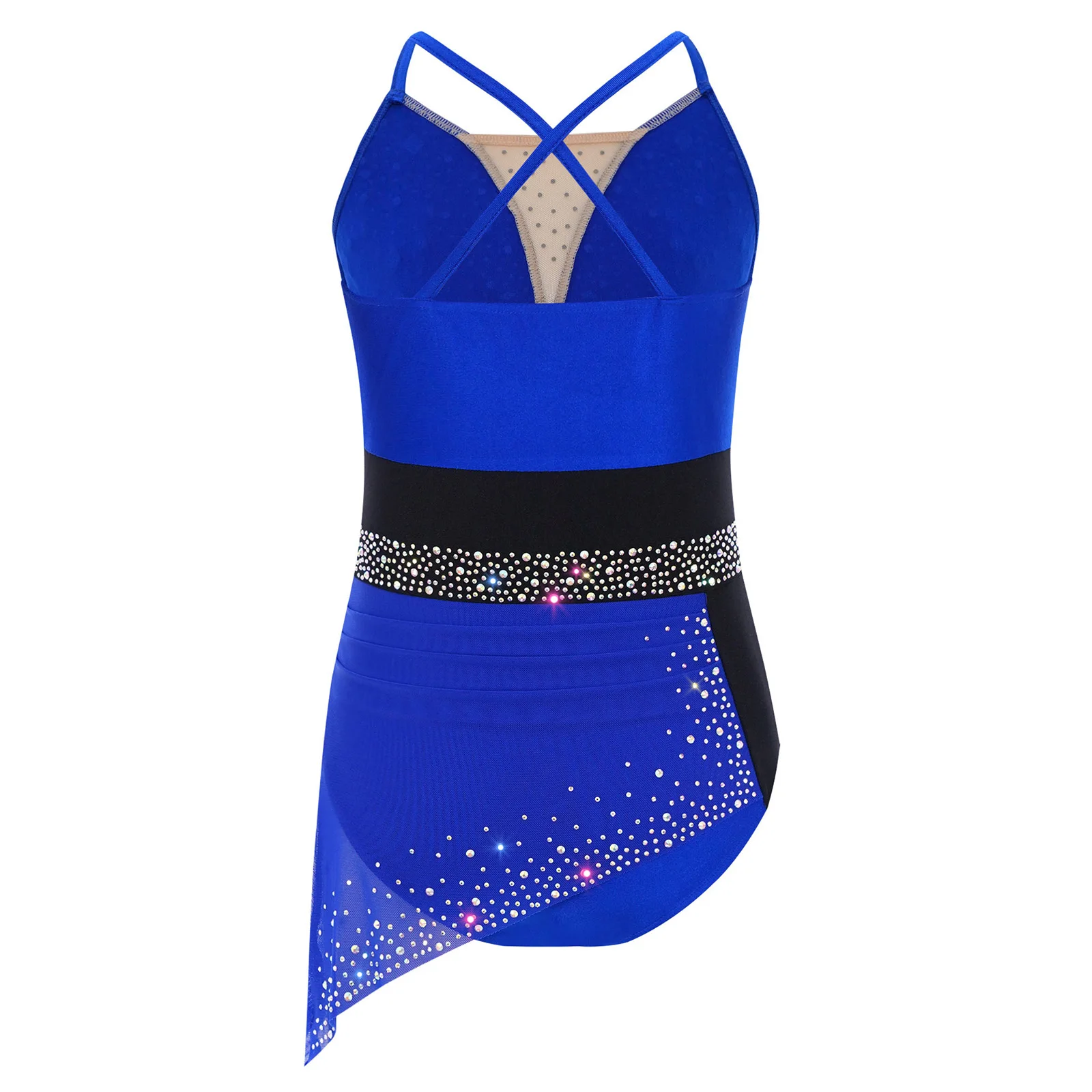 Kids Girls Figure Skating Lyrical Ballet Dance Performance Costume Spaghetti Straps Rhinestone Waltz Ballroom Ballet Dance Dress