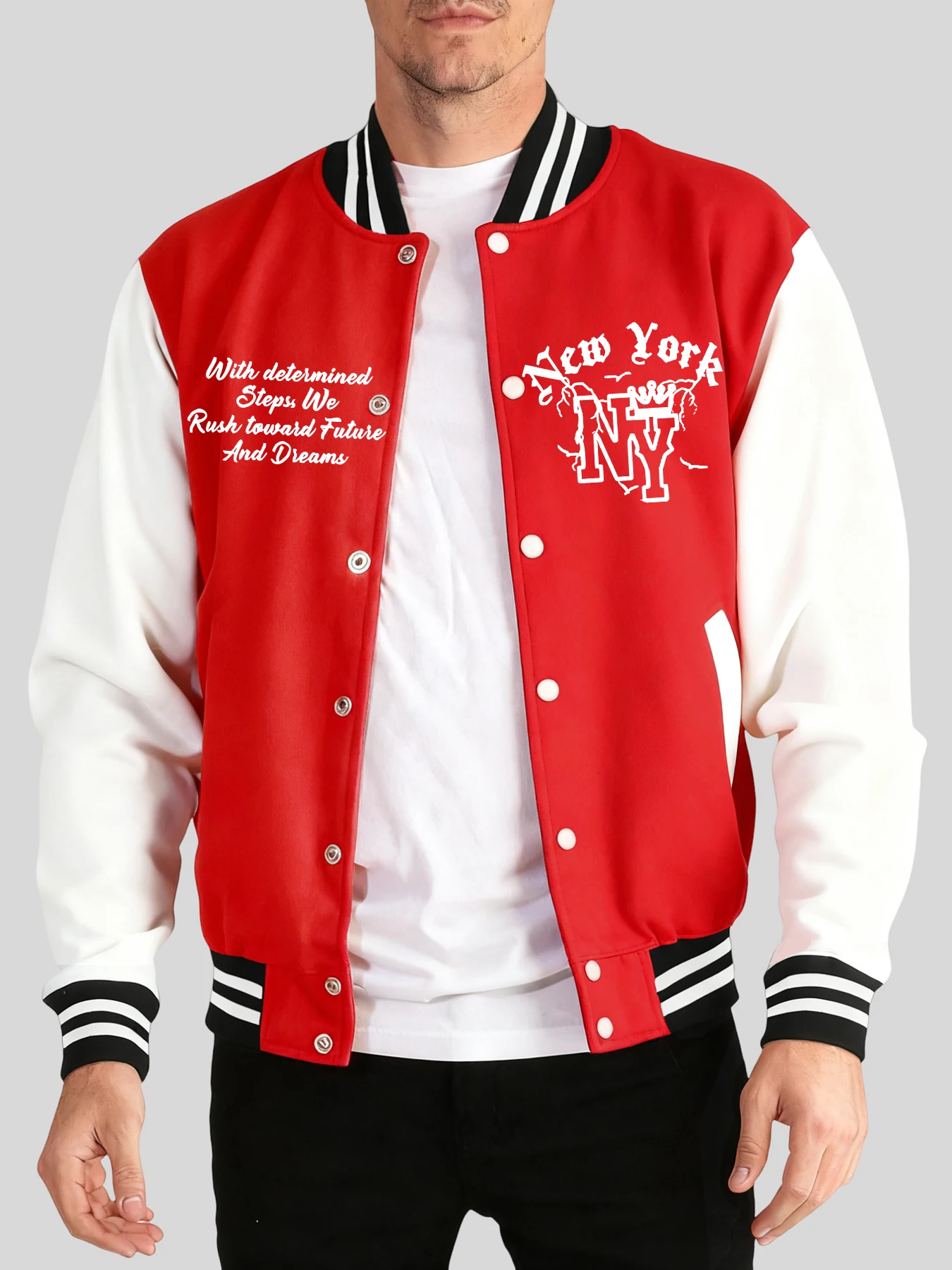 

New York Art Letter Creative Printing Streetwears Men'S Trendy Warm Tops Basics Street Menswear Autumn Winter Baseball Uniform
