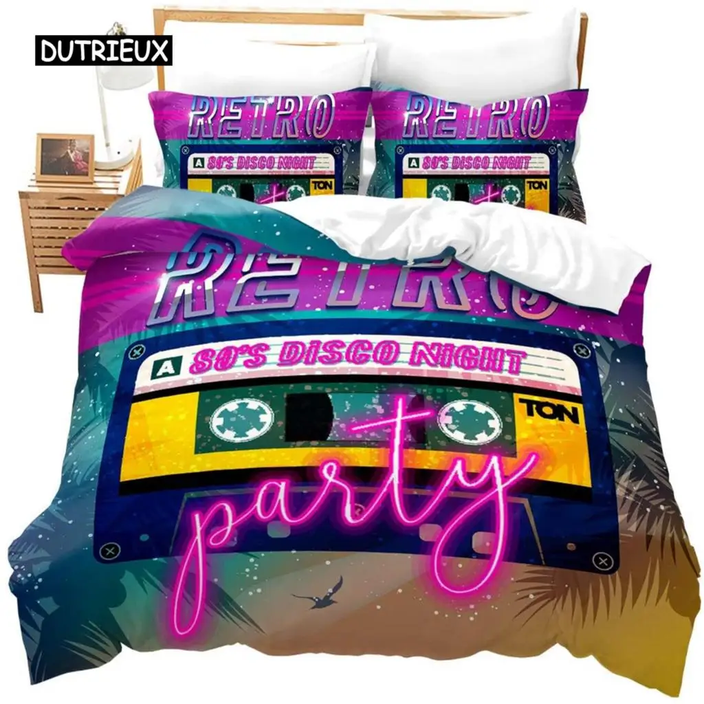 

Retro Duvet Cover Set Disco Night Bedding Set for Boys Girls Cassette Tape Party Comforter Cover Soft Polyester Quilt Cover