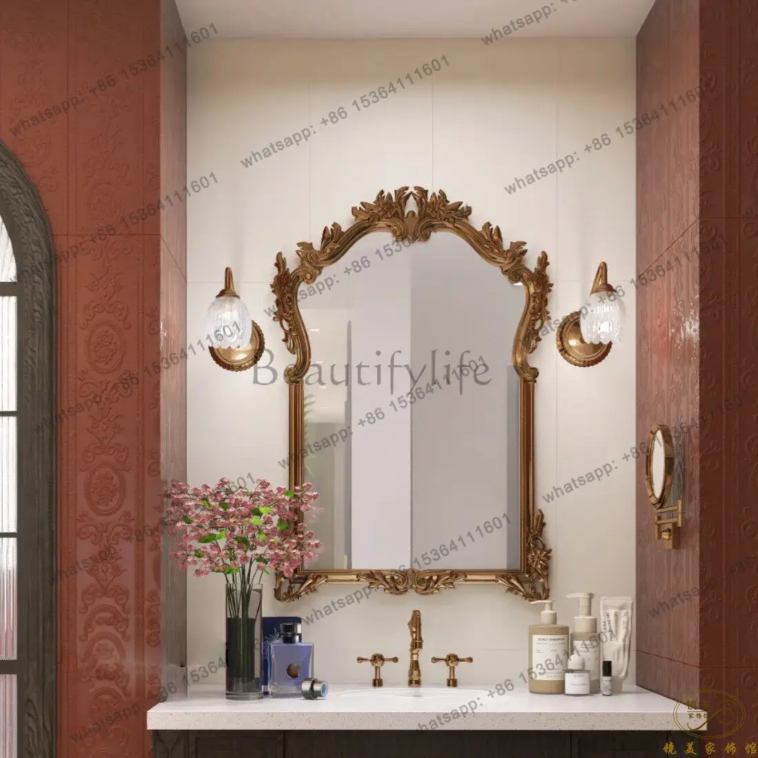 French retro bathroom mirror toilet living room fireplace decorative mirror