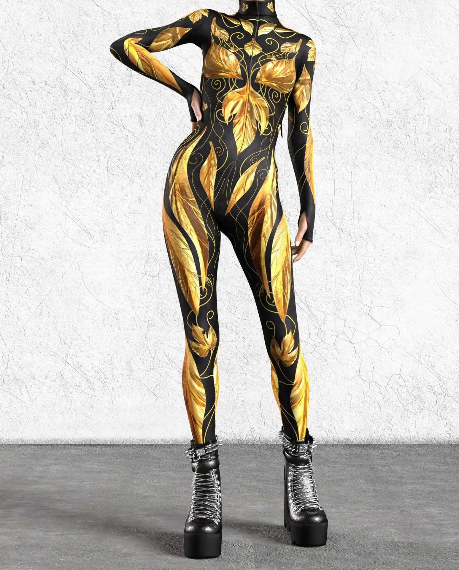 Halloween Bunter 3D-Druck Damen-Jumpsuit Erwachsener Sexy Rollenspiel-Bodysuit Party Bühnenauftritt Monos Catsuit Rave-Outfit – Detail 22