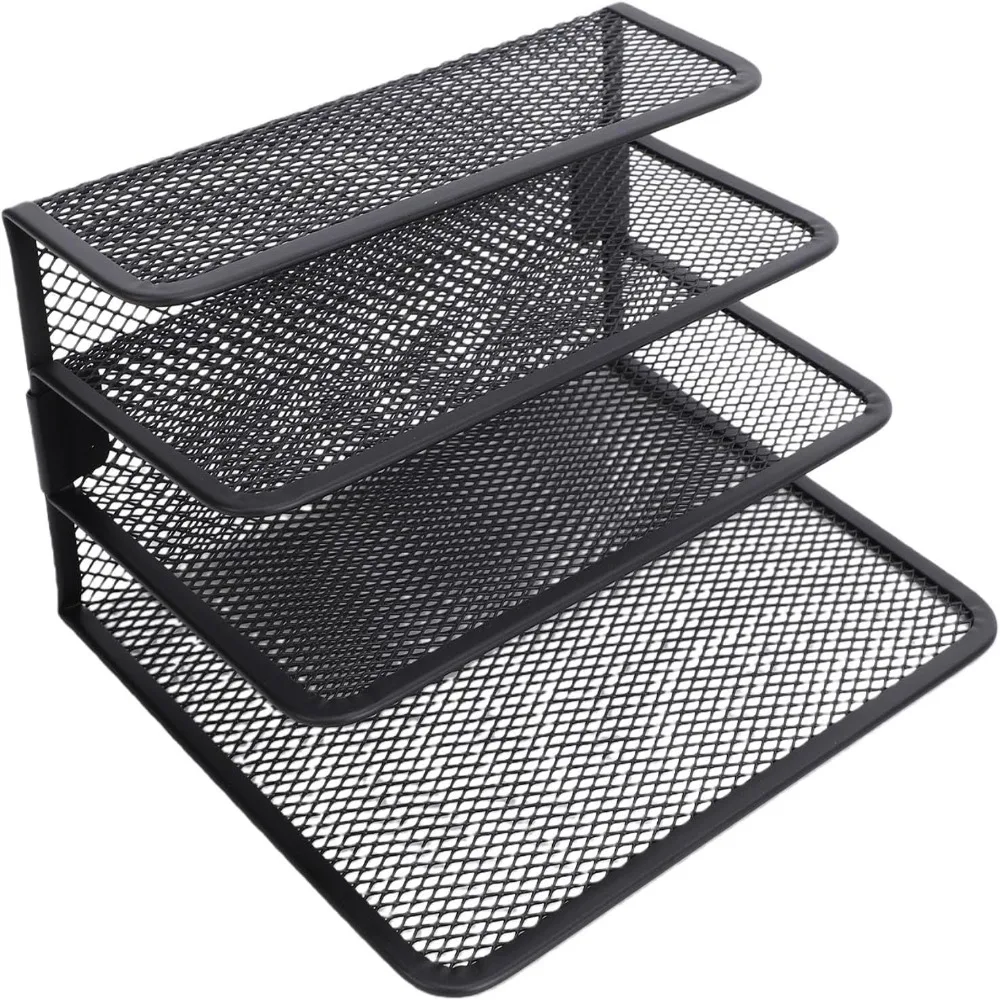 Practical Iron Mail Organizer Countertop Black 17.4x13.5x8cm Desk File Organizer Document Sorter Tray Document Storage