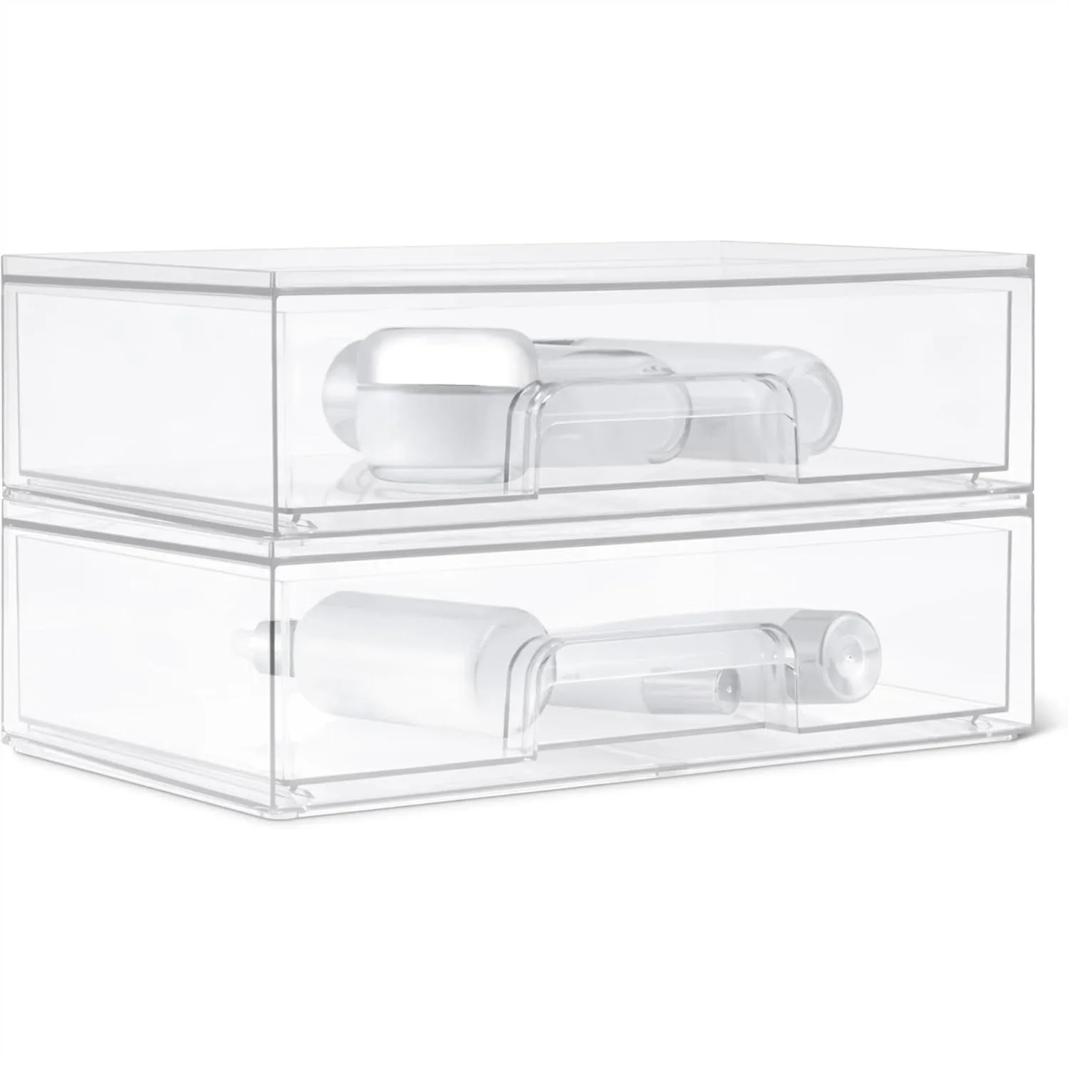 

Stackable Plastic Storage Organizer Drawers, Clear, 12.1 x 7.6 x 3.5 Inches, 2 Pack for Makeup and Small Items