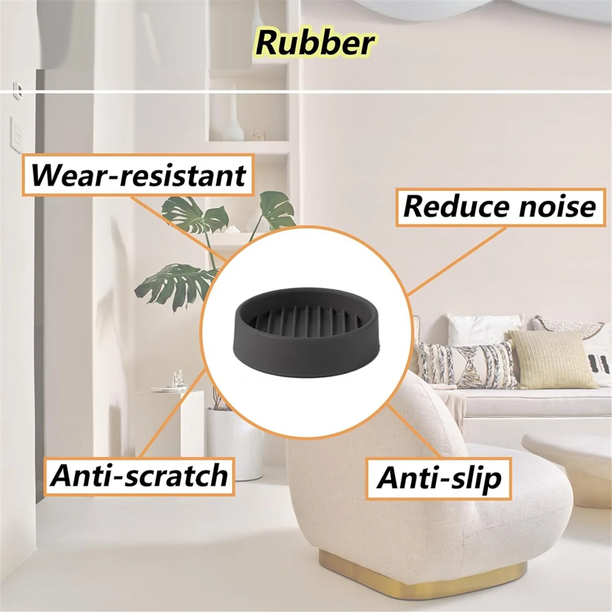 4Pcs Round Rubber Furniture Caster Cups, Anti-Sliding Furniture Pads Bed Stopper Floor Protectors Black