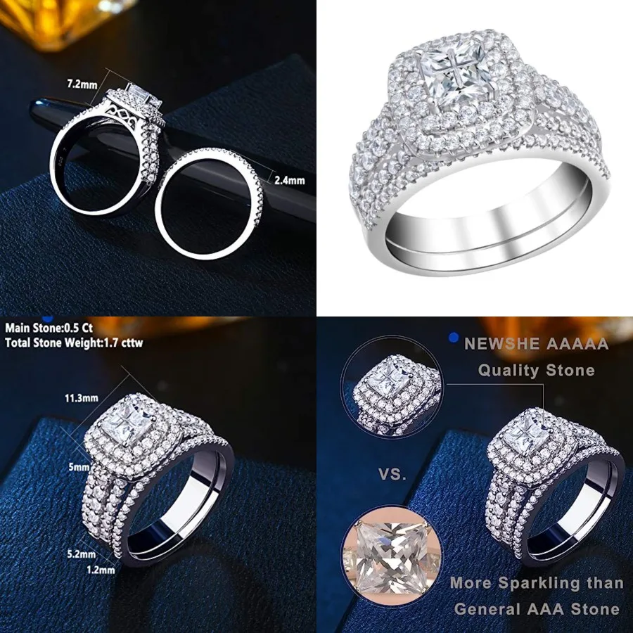 

Moissanite Wedding Rings for Women Engagement Ring Sets Sterling Silver Bridal Promise Princess Cross Anniversary Band Size 4-1