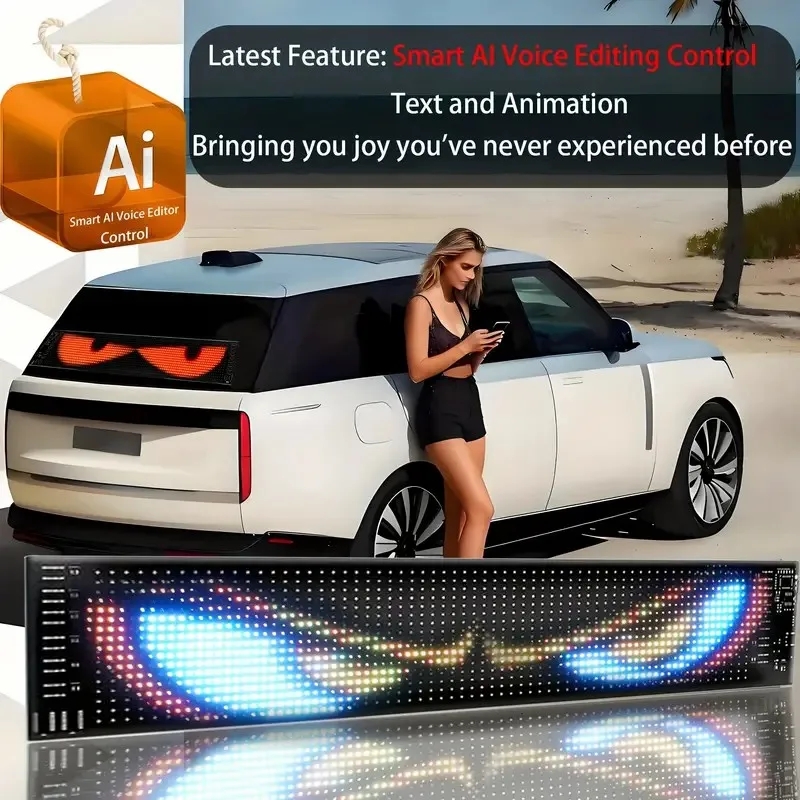 

AI Voice Control Devil Eyes Car Window Flexible LED Display Screen Ultra Thin Programmable Pixel Panel DIY Design APP Bluetooth