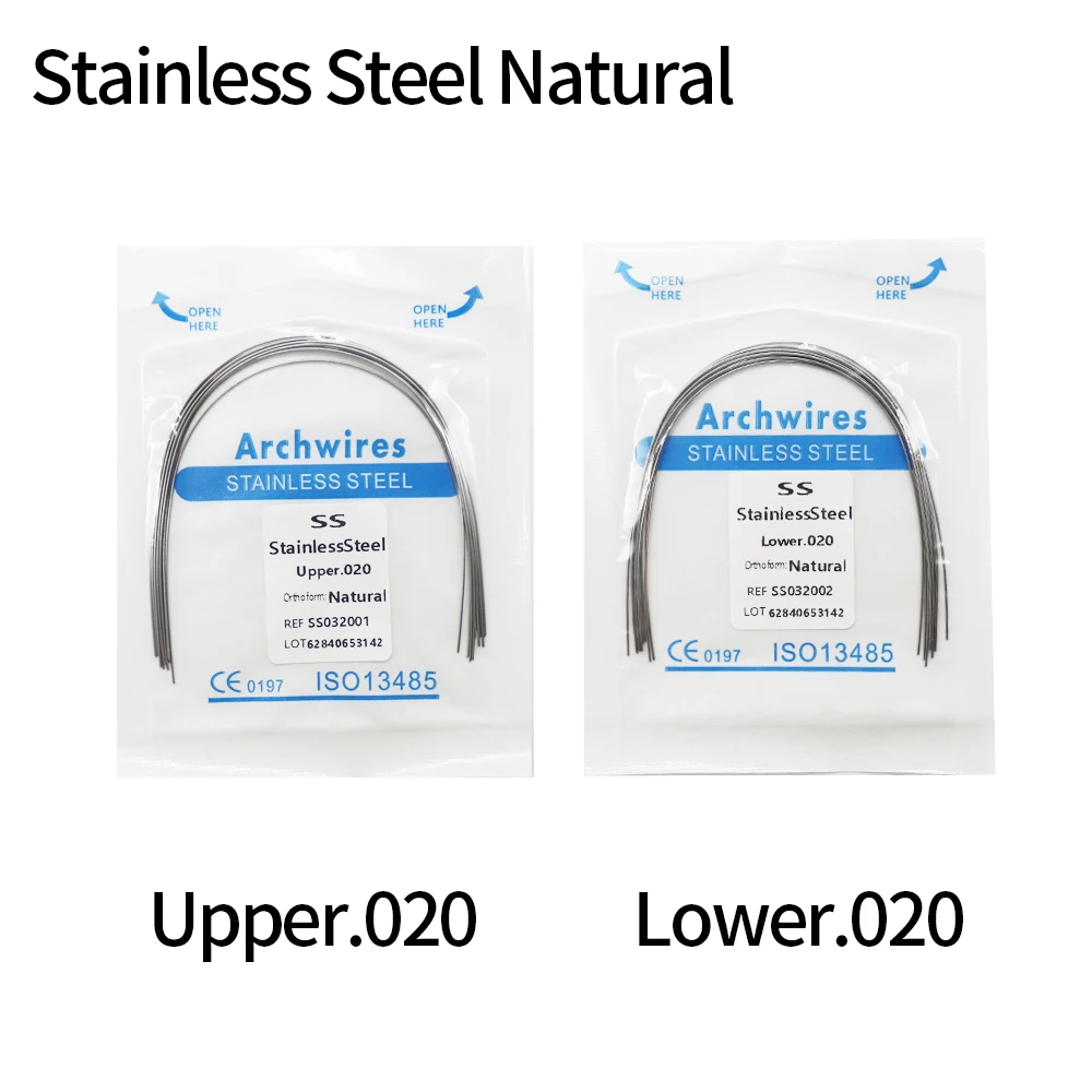 10Packs 100Pcs Stainless Steel SS Wire Natural Square Round Rectangle Archwire (5Packs Upper+5Packs Lower)