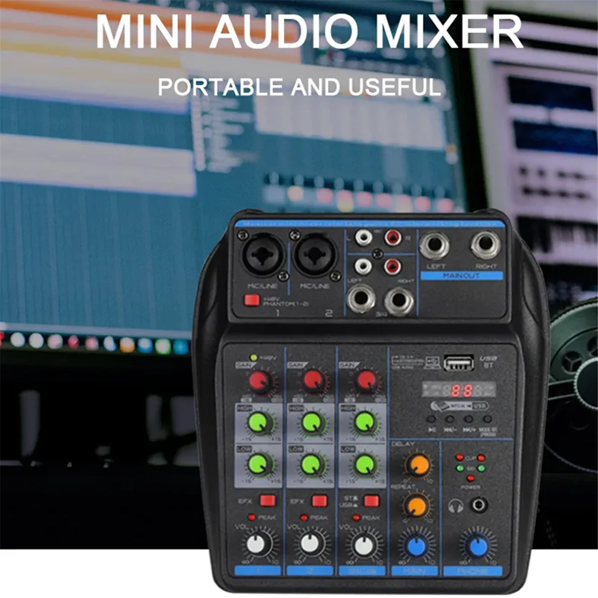 FFYY-4 Kanaals Audio Mixer Mini Sound Mixing Console Bluetooth 48V Voeding voor Muziek DJ Opname Karaoke systeem