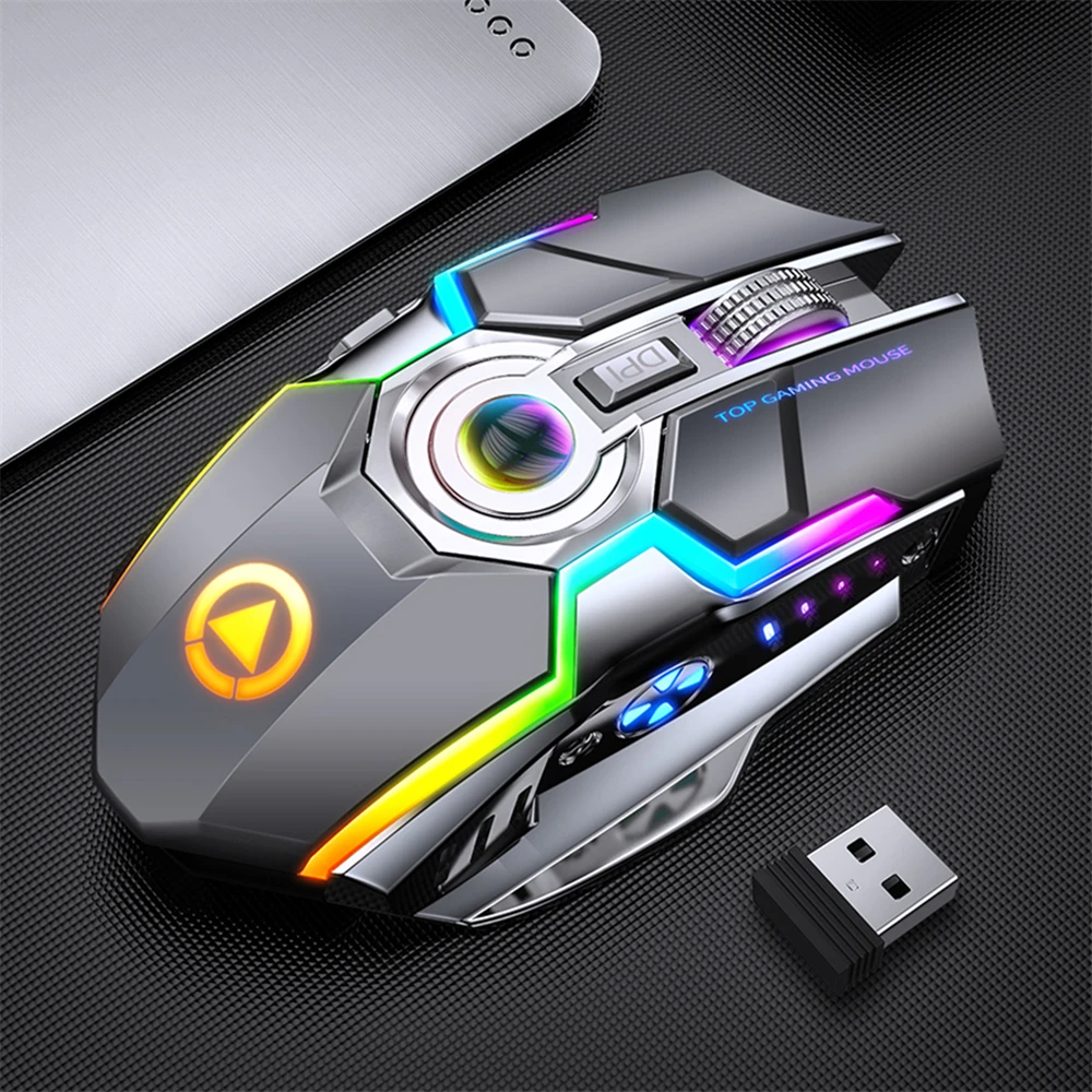 

Wireless Gaming Mouse Rechargeable 2.4G Silent 1600DPI Ergonomic RGB LED Backlit USB Receiver Mouse Gamer For PC/Laptop