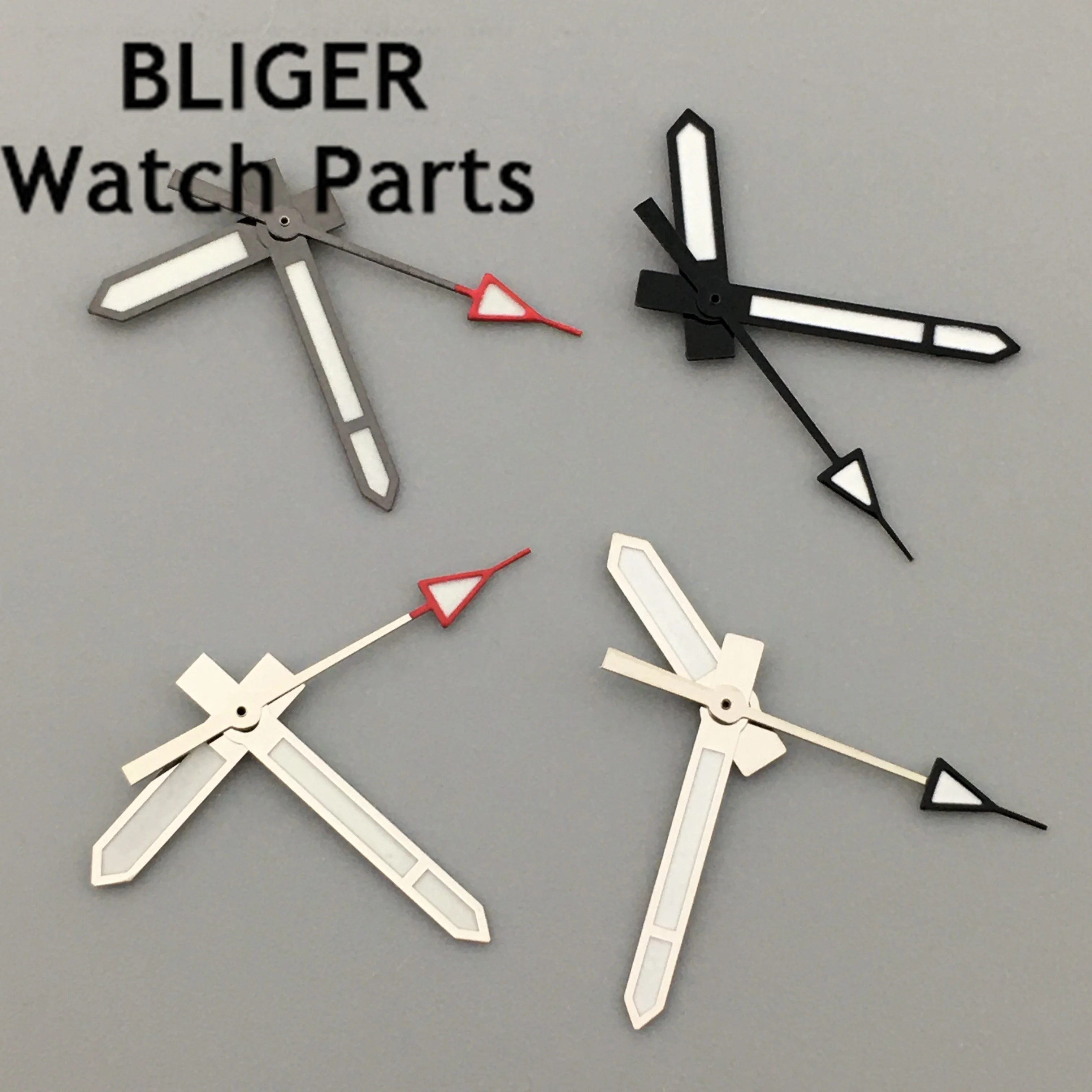 BLIGER silver black watch hands green luminous hands fit NH35 NH36 Mingzhu DG2813 3804 movement