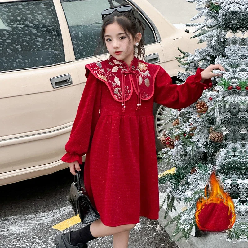 

Girls' dress with plush autumn and winter clothing 2023 New style detachable shawl for little girls Princess dress