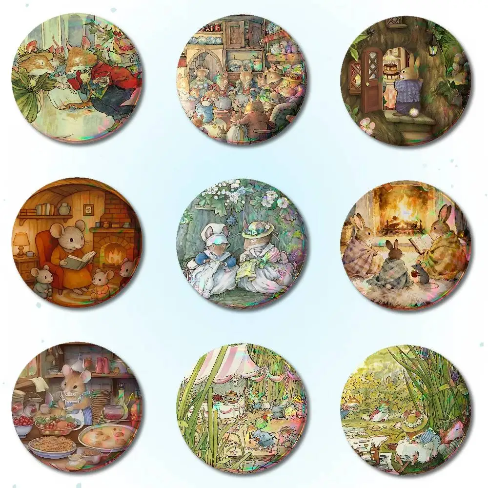 The Complete Brambly Hedge Story Badges Round Brooch Cute Cartoon Idol Cosplay Badges DIY Backpack Clothing Jewelry Pins