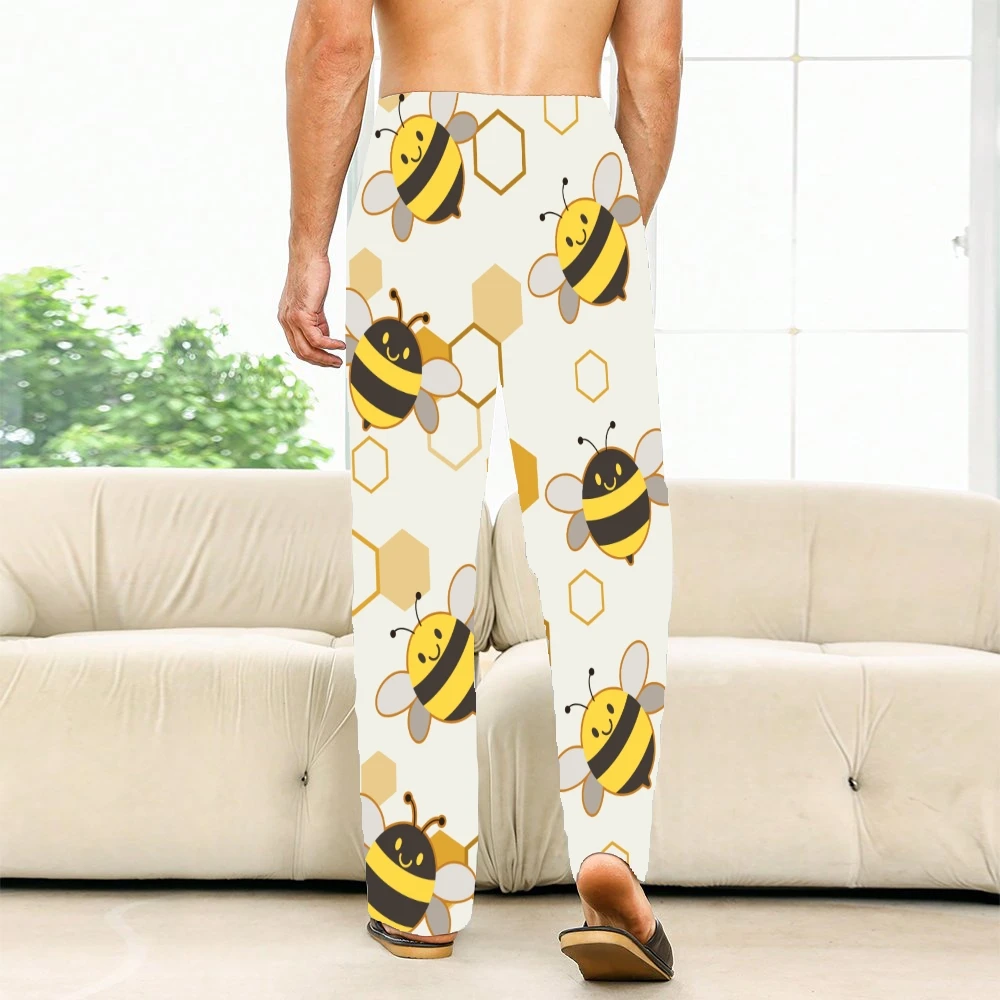 Pantalones de pijama con patrón de abeja para hombre y mujer, ropa de dormir supersuave, con bolsillos y cordón, Unisex