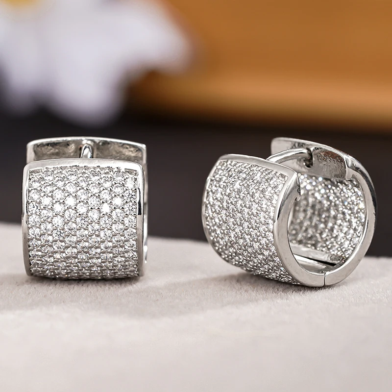 Huitan Chunky Hoop Earrings for Women Full Sparkling Cubic Zirconia Silver Color/Rose Gold Color Huggie Earrings Fashion Jewelry view 2
