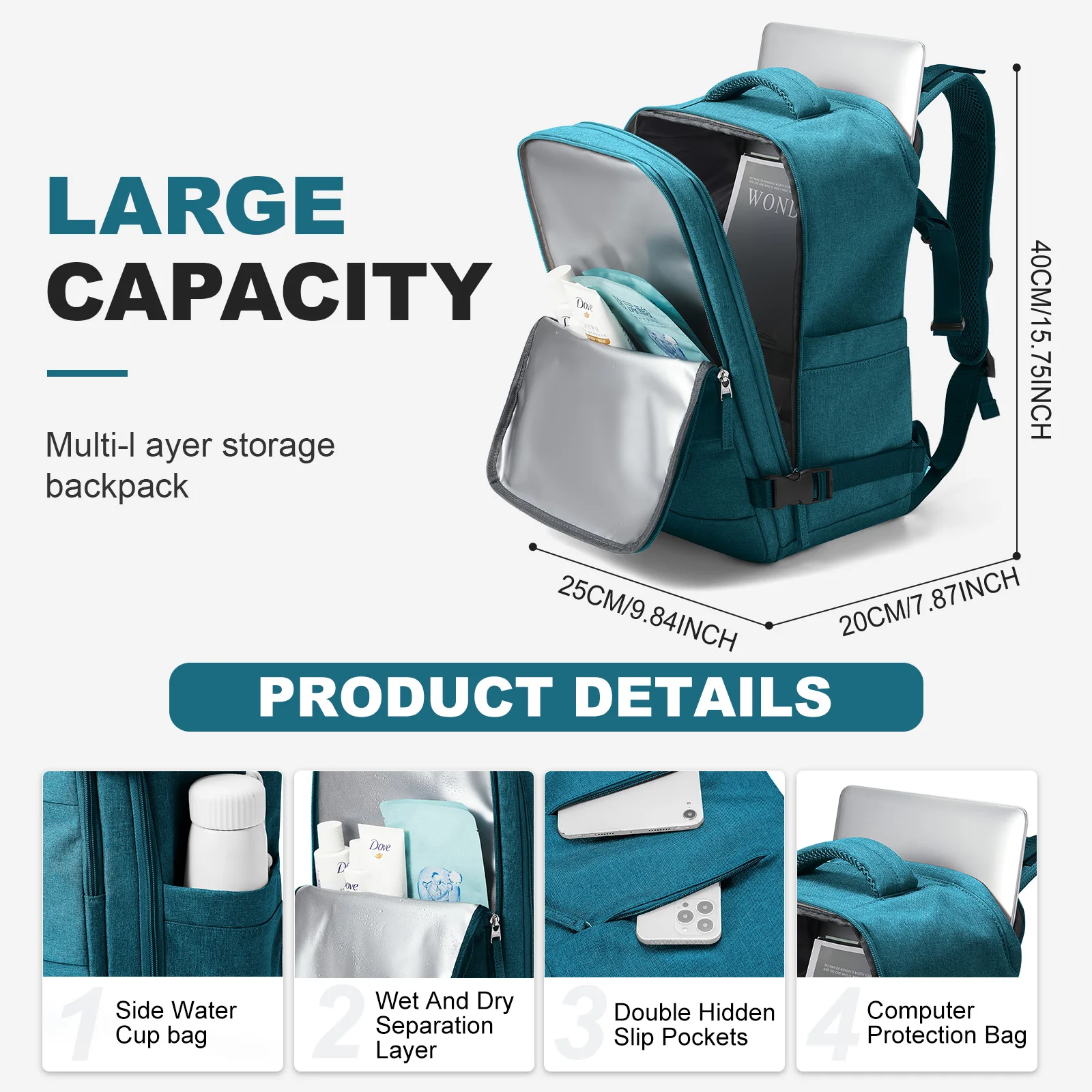 Large Travel Backpack for Women Men, Short Distance Airplane Ryanair Cabin Bag 40x20x25 Backpack  Luggage Backpack Laptop Bag