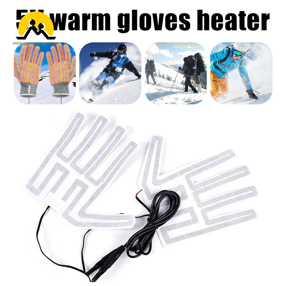 1 Pair USB Heated Pad Winter Warm Five-Finger Gloves Heating Pad Electric Heating Film Glove Heating Sheet for Outdoor Skiing