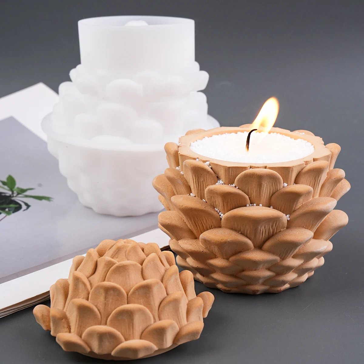 DIY Tannenzapfen-Glasform aus Silikon, 3D-Tannenzapfen-Kerzenhalter, Gips-Zement-Epoxidharz-Aufbewahrungsbehälter, Weihnachtsform für Heimdekoration