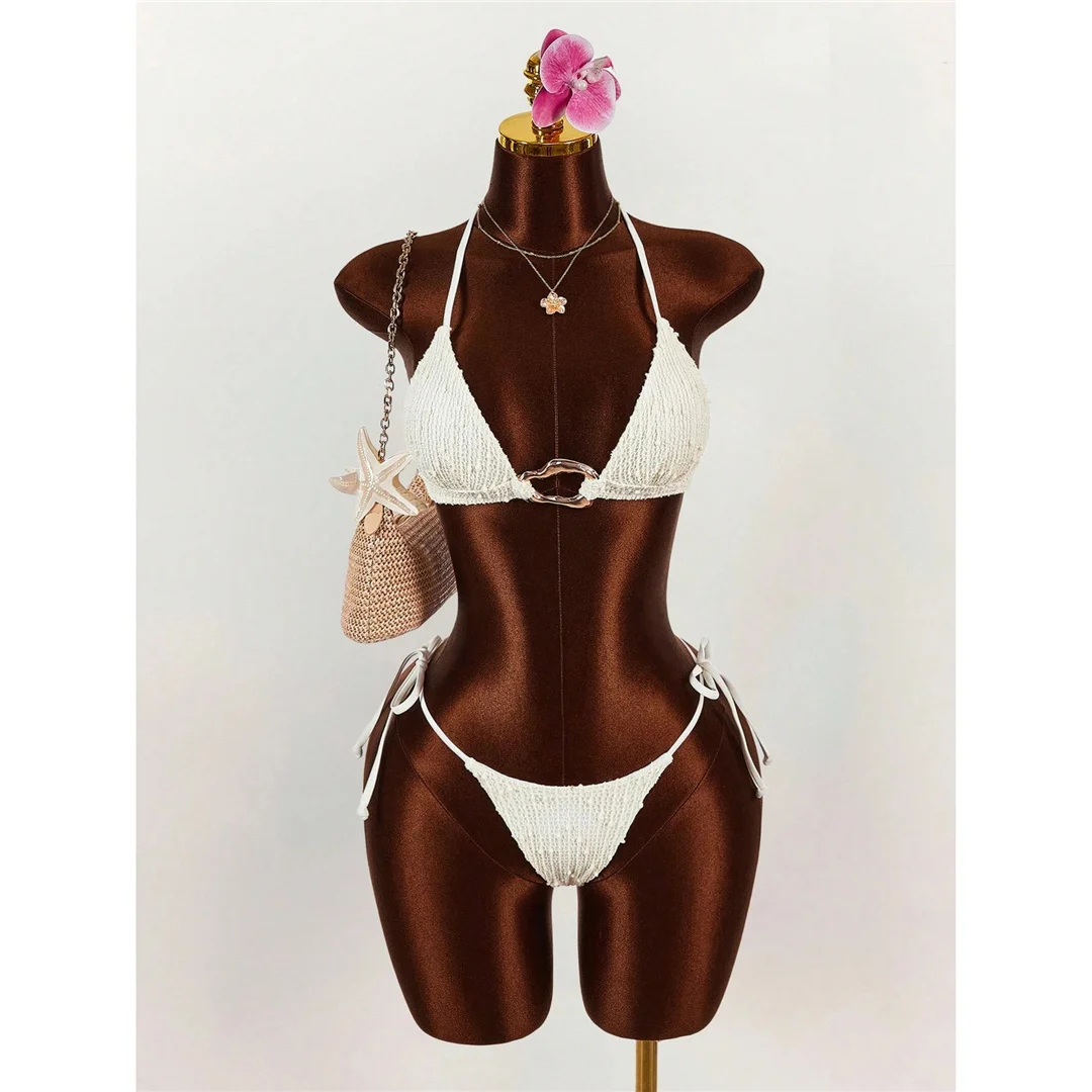 Mit langen Ärmeln, als Überwurf, Neckholder-Bikini, Damen-Badeanzug, dreiteiliges Bikini-Set, Badebekleidung, Badeanzug, Modell V8397. – Detail 7