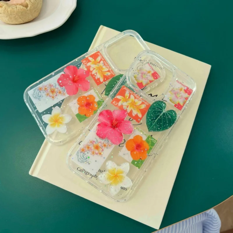 

Niche Flower Stamp Phone Case Compatible with Apple16/15PROMAXCartoon TransparentiPhone14/13All Inclusive