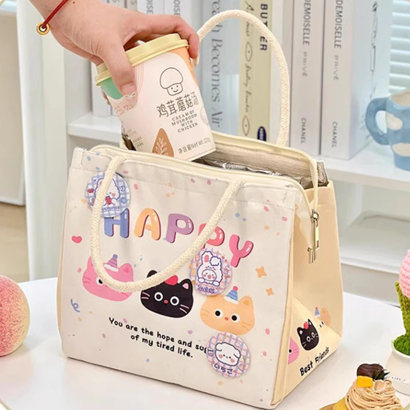 Kawaii Thermal Lunch Bags For Women Girl Kids Cute Portable Lunch Box Accessories Tote Bag Large Bento Pouch Food Storage Bags